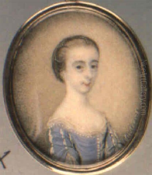 Portrait Of A Young Girl In Blue Dress Trimmed With Pearls - view 1