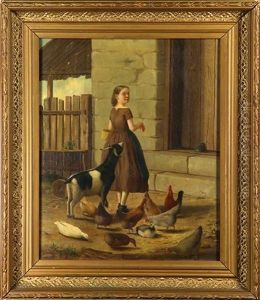 Girl Feeding Farm Animals by James Long Scudder