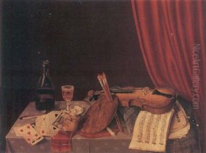 A Still Life With Wine And A Violin by James Long Scudder