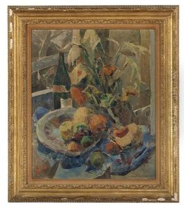 Still Life Of Flowers And Fruit by Elliott Seabrooke