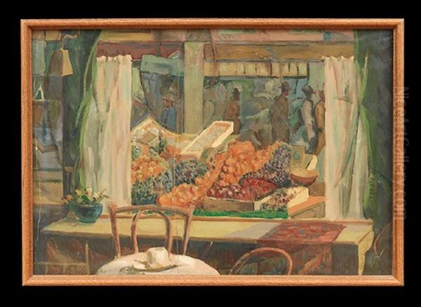 Cafe Interior View Of Street With Fruit Stalls - view 1