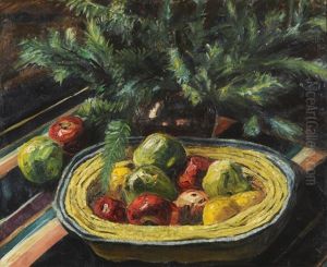 Still Life Of Apples And A Plant by Elliott Seabrooke