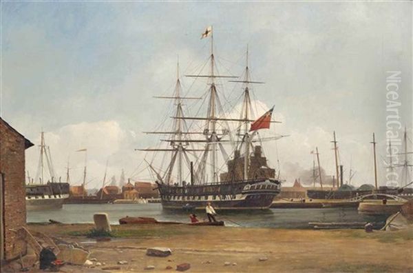 The Blackwall Frigate Vernon, Flying The Wigram & Green House Flag, Lying Alongside The Docks Prior To Her Maiden Voyage - view 1