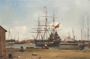 The Blackwall Frigate Vernon, Flying The Wigram & Green House Flag, Lying Alongside The Docks Prior To Her Maiden Voyage
