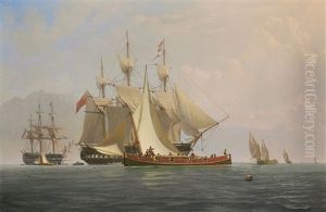 Ships Of The Mediterranean Fleet Lying Off The Maltese Coast, With Traditional Local Craft Nearby