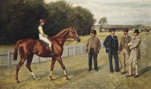 The Racehorse Kingswood With C. Wood Up, The Trainer Sherrad And Sir G. Chetwynnd, Bart., Lord Lurgan, And Mr E.h. Benson Standing Nearby by Allen Culpepper Sealy