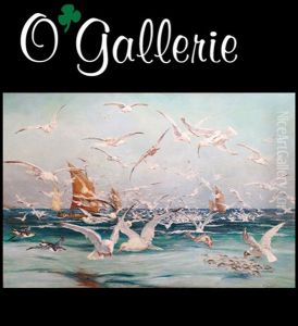 Panoramic Seascape With Ravenous Seagulls, Fishermen Boating Their Catch by Allen Culpepper Sealy