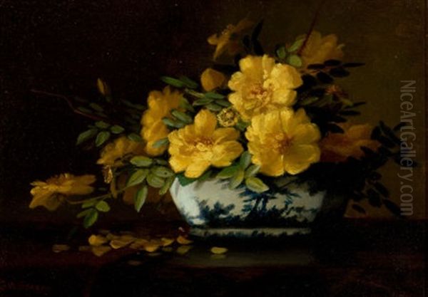 Still Life Of Yellow Roses In An Oriental Vase - view 1