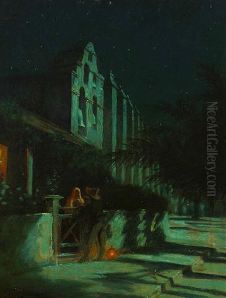 Figures In Nocturnal California Mission Scene - view 1