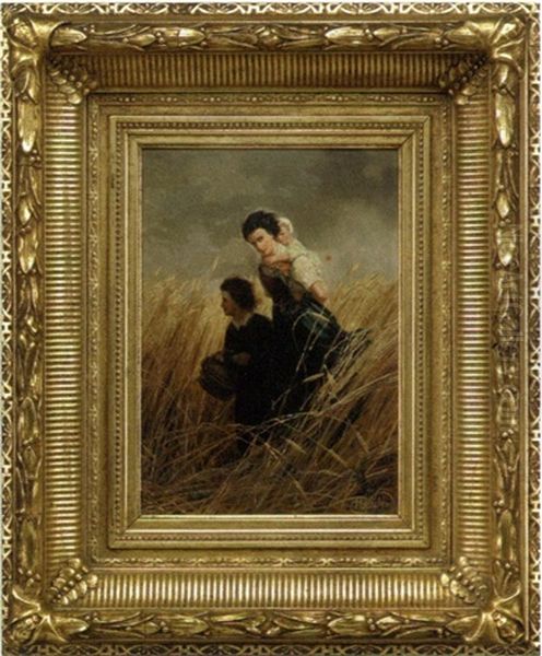 Mother And Children In A Wheat Field - view 1
