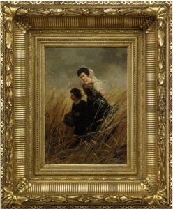 Mother And Children In A Wheat Field by Henri von Seban