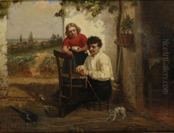 A Man And A Woman Repairing A Chair - view 1