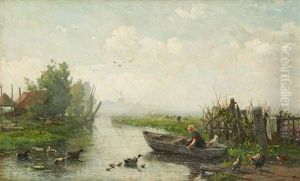 La Jeune Fille A La Mare Aux Canards by Henri van Seben