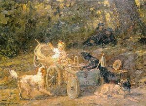 Jeune Fille Dans Un Charriot Entoure Par Des Chiens Jeune Fille Dans Un Charriot Entoure Par Des Chiens