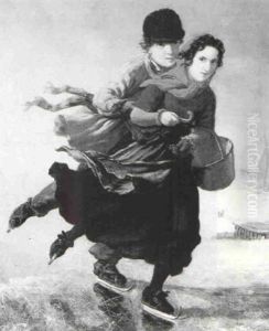 Young Couple Ice Skating by Henri van Seben