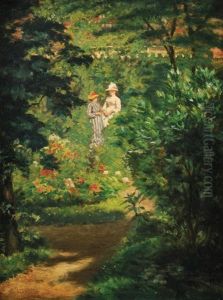 Deux Elegantes Dans Un Jardin Fleuri by Pieter Willem Sebes