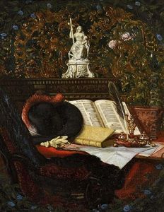 Stillleben Mit Tintenzeug, Buchern Und Hut by Pieter Willem Sebes
