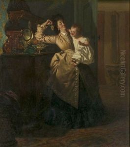 Interior Scene With Mother And Child by Pieter Willem Sebes
