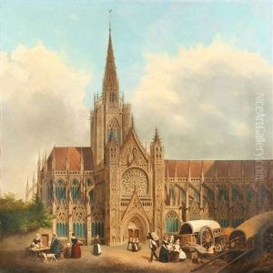 View Of A Gothic Cathedral by Hippolyte Victor (Valentin) Sebron