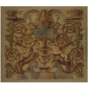 An Elaborate Trompe-l'oeil Sculpted Frieze With Putti Riding Rams