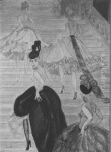 Varietetreppe Mit Halbnackten Damen In Rokokokostumen by Josef Seche