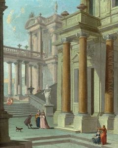 Architekturcapriccio: Palasthof Mit Saulengang Und Figurlicher Staffage by Christoph Seckel