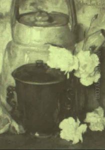Stilleben Mit Blauem Deckeltopf Und Weiser Kanne by Joseph Seckel