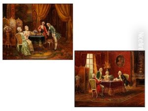 Gemalde Mit Eleganter Gesellschaft (pair)