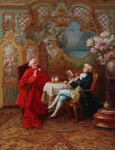 Rococo Interior With A Cardinal And A Gentleman At A Table