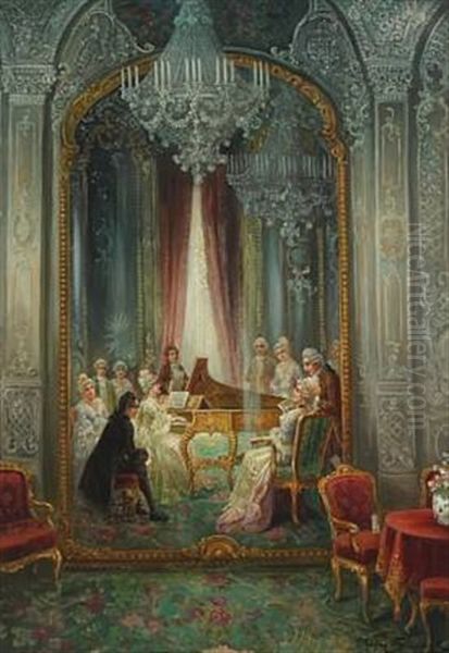 Rococo Interior With Persons In The Music Hall - view 1
