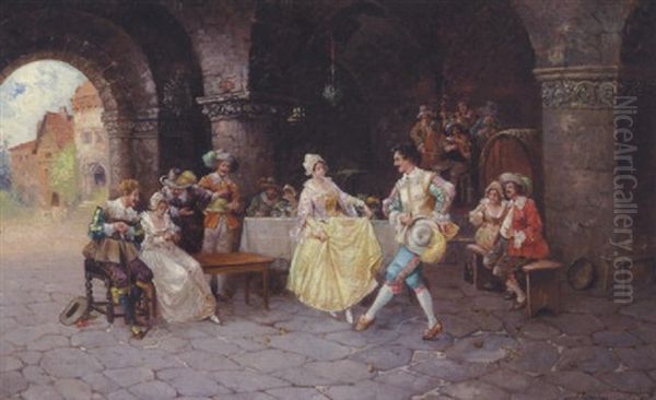 Galant Scene Med Ungt Par, Der Danser I En Buegang - view 1
