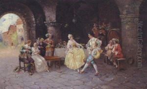 Galant Scene Med Ungt Par, Der Danser I En Buegang