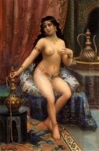 Haremsdame Mit Wasserpfeife by Grigori Semenovich Sedov