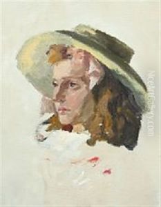 Study Of Young Woman With Hat by Lothar von Seebach