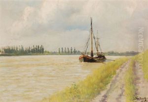 Kanallandschaft Mit Boot by Lothar von Seebach