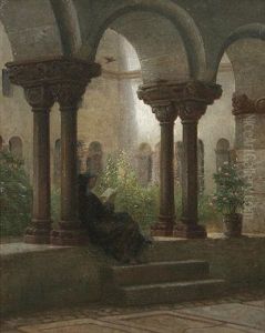 Lesende Nonne Im Romanischen Kreuzgang Des Augustinerklosters Zu Berchtesgaden by Gustav Seeberger