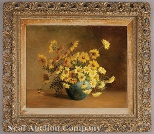 Pink Carnations In A Green Jug And Glass And Black-eyed Susans In Green Art Pottery Vase (2 Works)