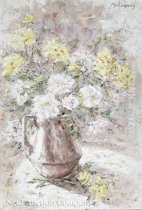 Still Life Of Yellow And White Roses by Marie Madeleine Seebold