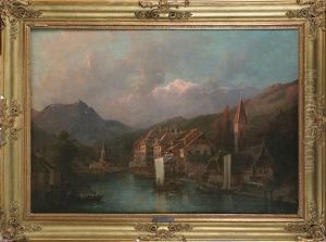 Ort An Einem Schweizer See Mit Blick Auf Ein Gebirgsmassiv