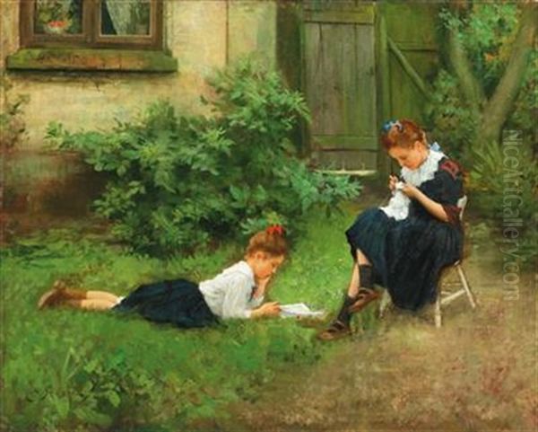 Leisure Hours Of Two Girls In The A Garden - view 1