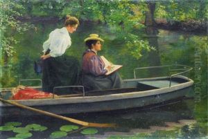 Marie Seeger And Her Sister In A Boat by Hermann Seeger