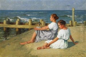 Die Musestunde. Zwei Madchen Am Strand, Die Abendsonne Geniesend by Hermann Seeger