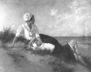 Seaside View With Young Woman And A Young Girl Seaside View With Young Woman And A Young Girl