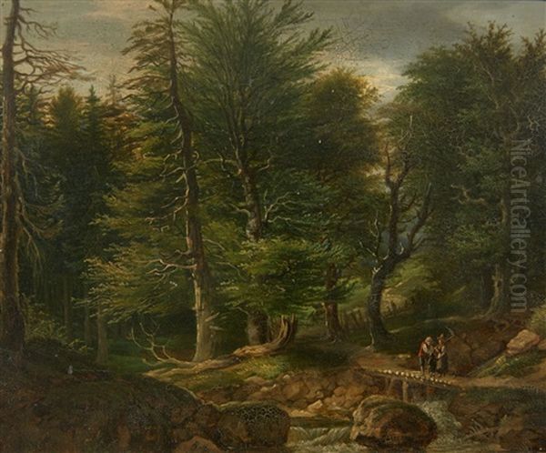 A Wooded Landscape With A Peasant Family - view 1