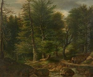 A Wooded Landscape With A Peasant Family by Karl Ludwig Seeger