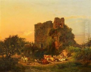 Romantische Ruinenlandschaft Mit Hirten by Karl Ludwig Seeger