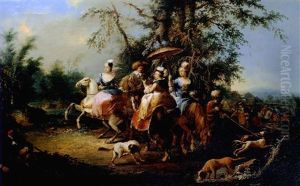 Hofische Jagd Mit Falknerin (+ Nach Der Jagd; Pair) by Georg Christian Seekatz