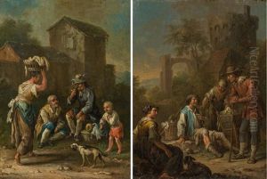 Genre Scenes (counterparts) by Johann Conrad Seekatz