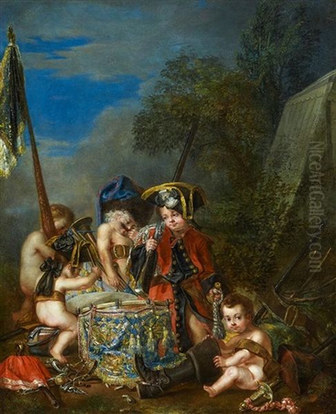 Putti Mit Mit Den Objekten Des Militars Spielend - view 1