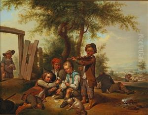 Children Fishing; And Children Playing by Johann Conrad Seekatz